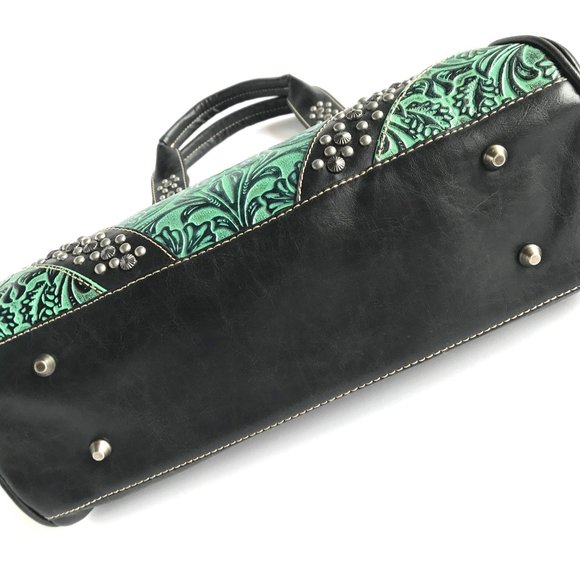 TRINITY RANCH Teal Tooled Genuine Leather Bag - Picture 8 of 15